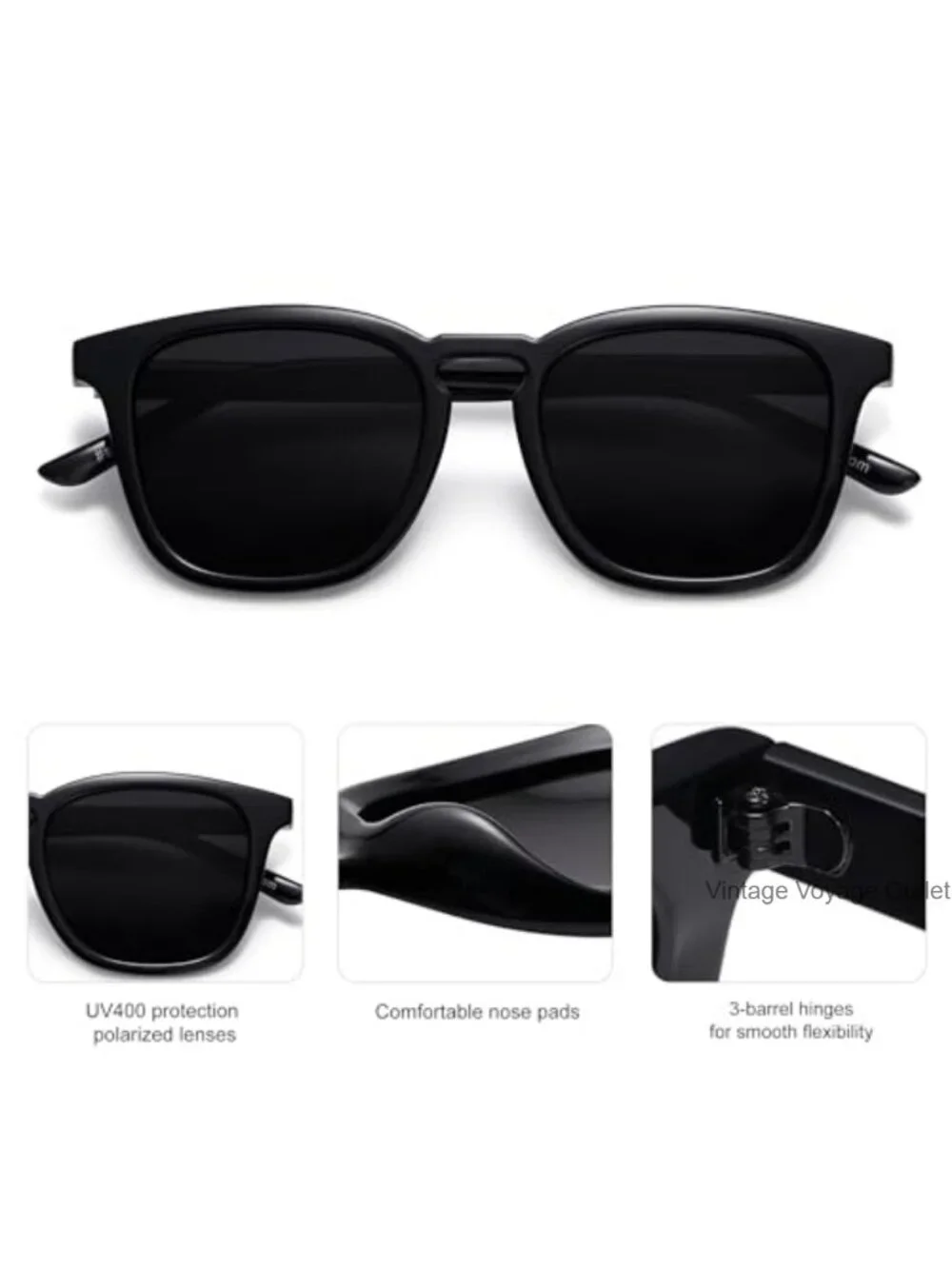 Polarized Square Sunglasses UV400 Unisex Retro Flat Frame Driving Travel Outdoor